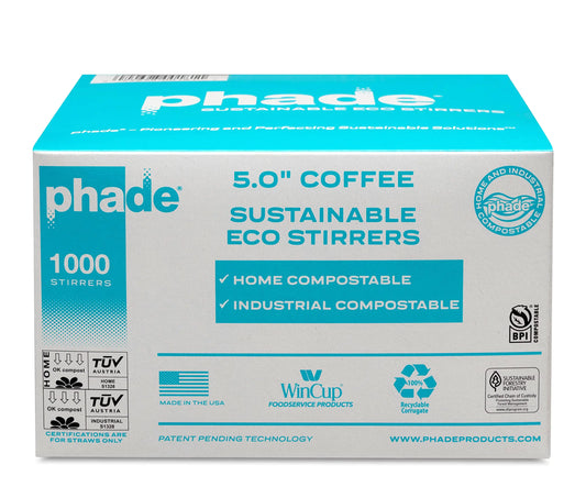 phade Eco-Friendly Cocktail Straws 1000 Count - Sustainable Marine Biodegradable Compostable Stirrer 1 Pack