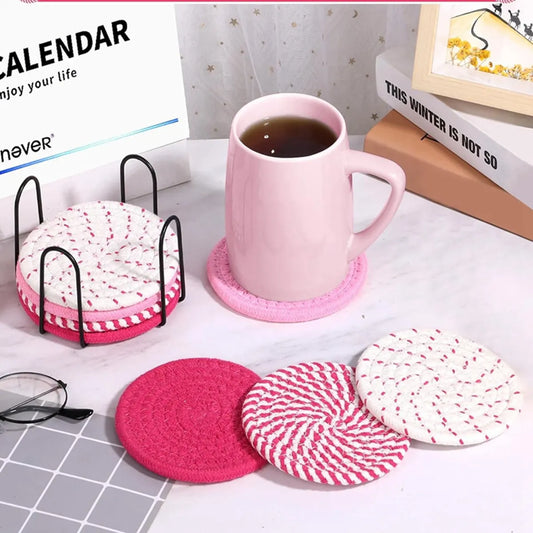 Set of 8 Hand-Woven Cotton Linen Heat-Resistant Table Mat & Coaster