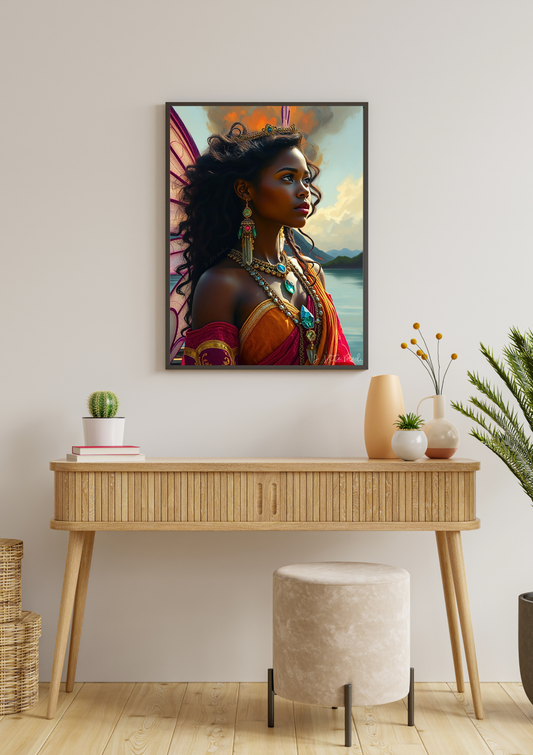 Satin Poster — Regal Fantasy Portrait of Black Goddess (210gsm) 11”x14”