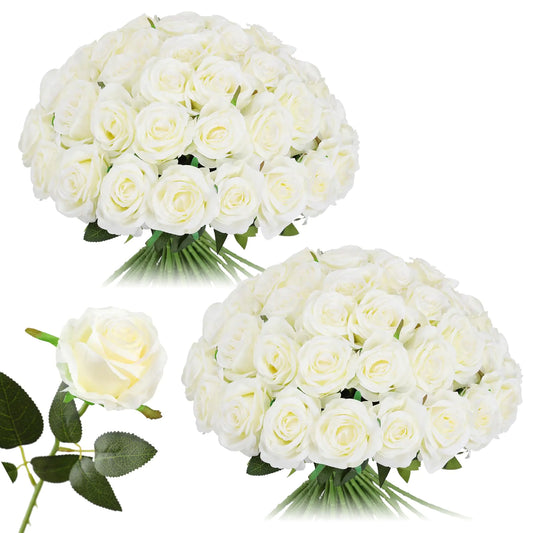 50pcs Silk Roses (White)