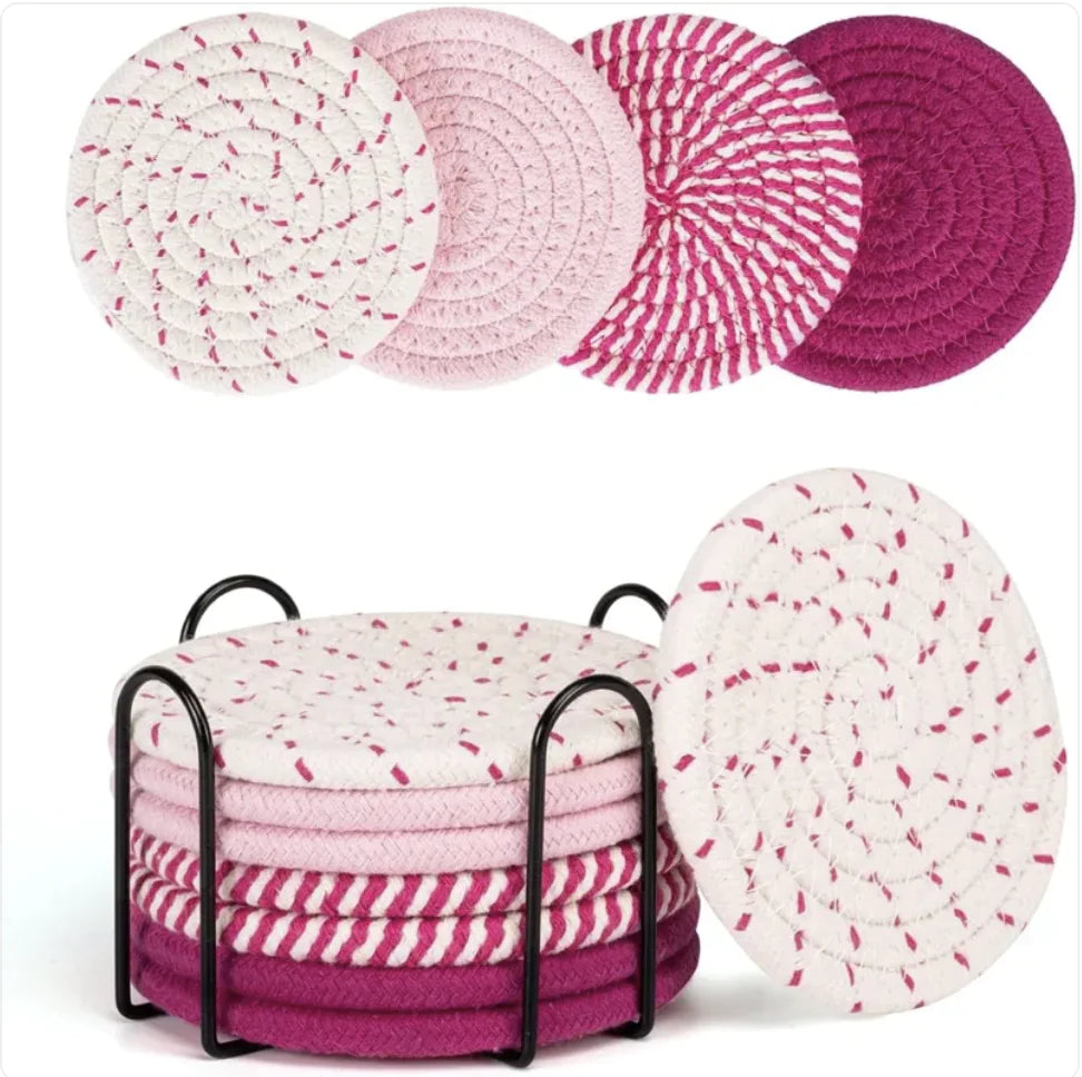 Set of 8 Hand-Woven Cotton Linen Heat-Resistant Table Mat & Coaster