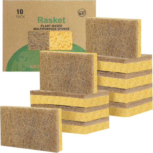 Compostable Coconut & Walnut Cellulose Scrubber Sponges (10-Pack) – Biodegradable, Plastic-Free Kitchen Cleaning