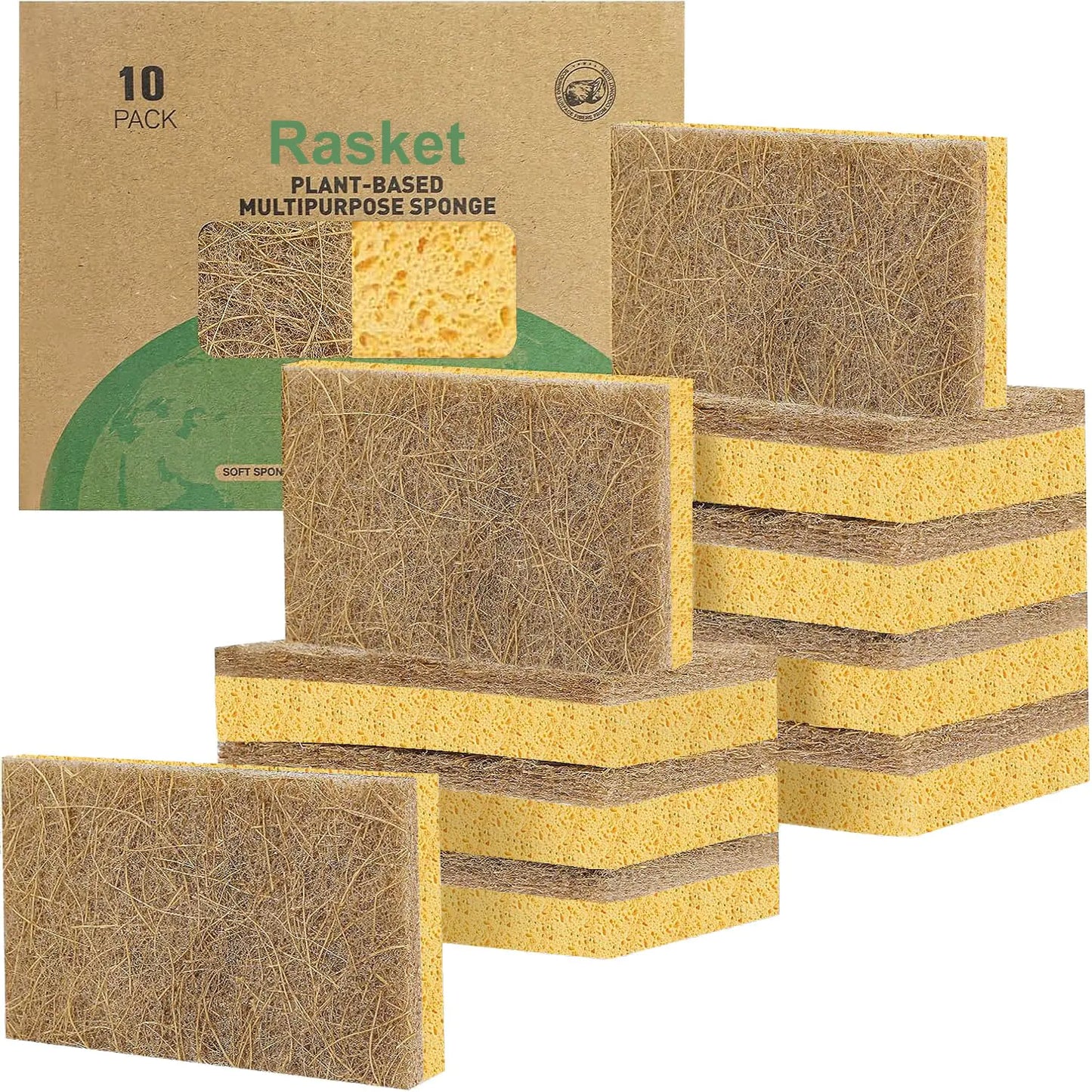 Compostable Coconut & Walnut Cellulose Scrubber Sponges (10-Pack) – Biodegradable, Plastic-Free Kitchen Cleaning