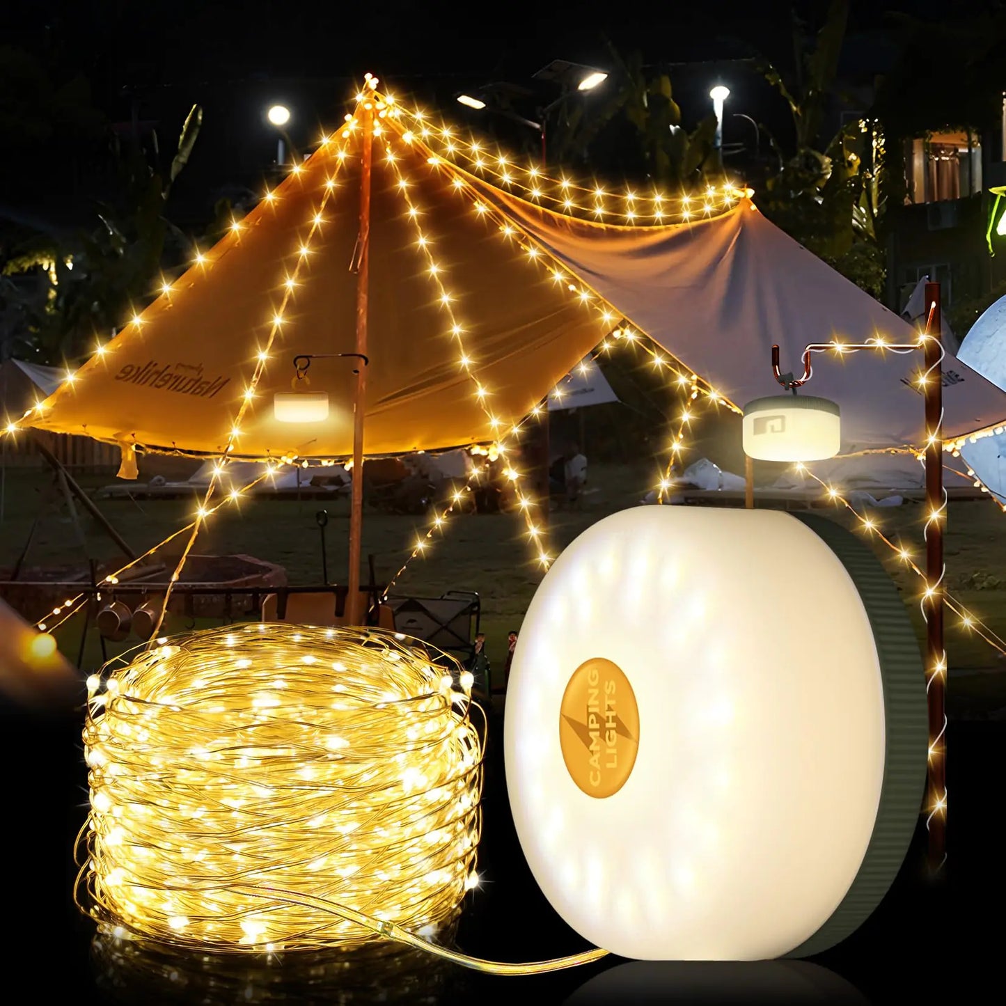 Outdoor Waterproof Twinkle Plug In Party Camping Glamping String Lights portable Rechargeable 26’ 5 Light Mode Options