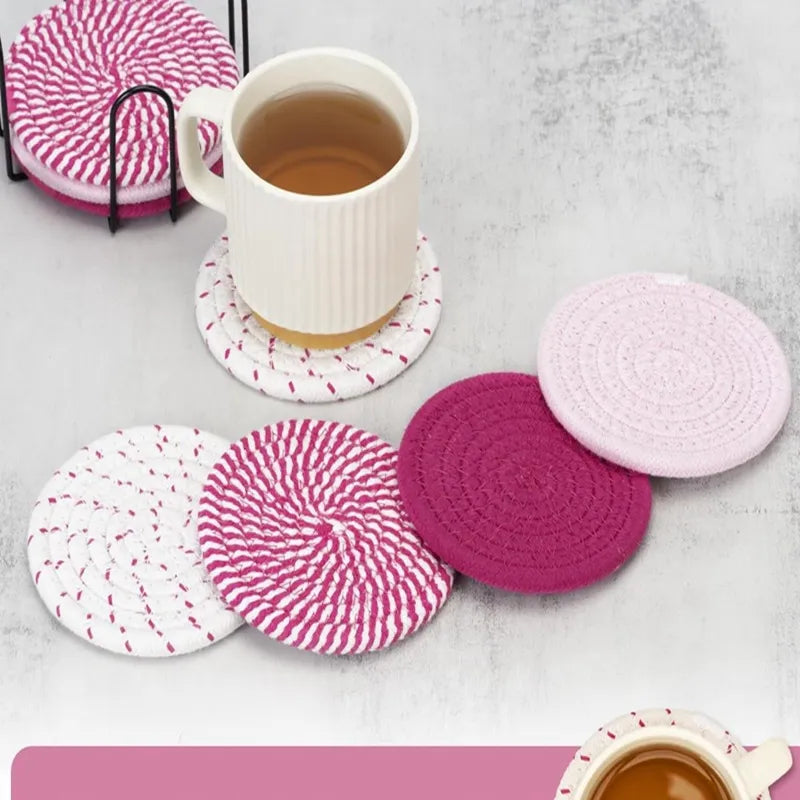 Set of 8 Hand-Woven Cotton Linen Heat-Resistant Table Mat & Coaster