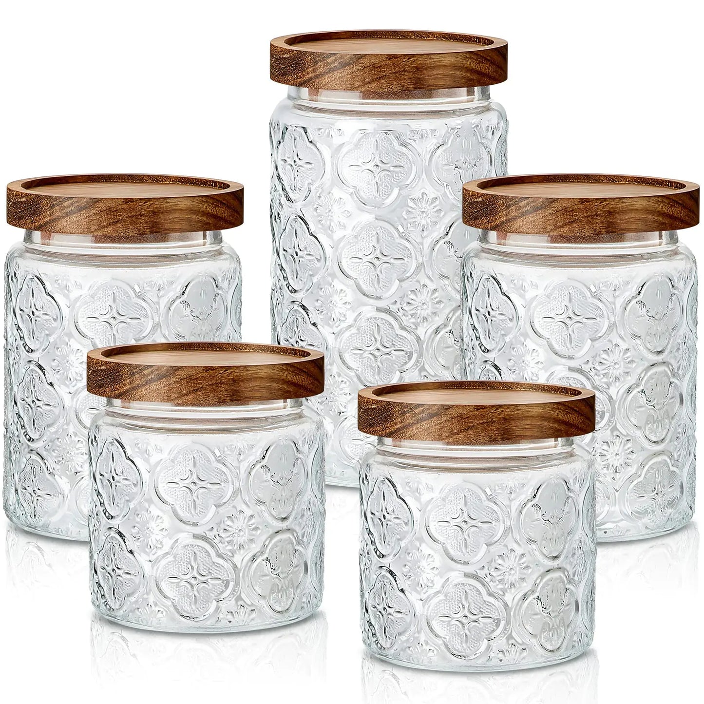 Glass Storage Jar Set with Bamboo Lids – Airtight, Food-Grade, Eco-Friendly (5-Piece Set)